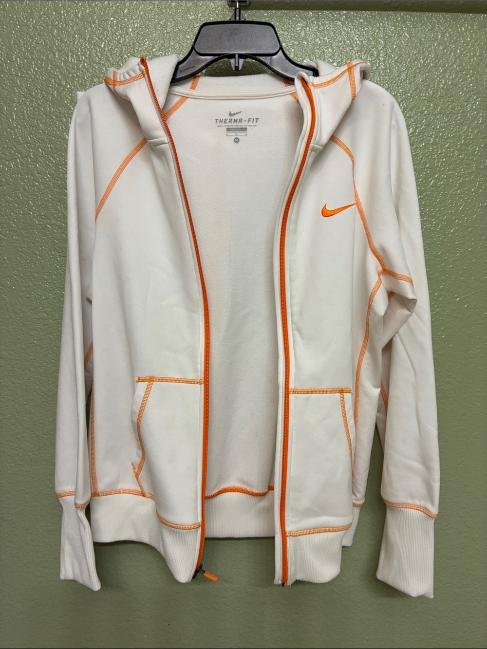 Nike White Full-Zip hoodie thermr fit Jacket with Orange Trim